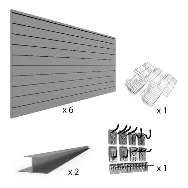Proslat 96 in. x 48 in. (192 sq. ft.) PVC Slat Wall Panel Set Light Gray Upgrade Bundle (6-Panel Pack)