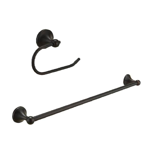 2-Piece Bath Hardware Set Accessories Set with 24 in. Towel Bar and Toilet Paper Holder,Towel Ring in Oil Rubbed Bronze