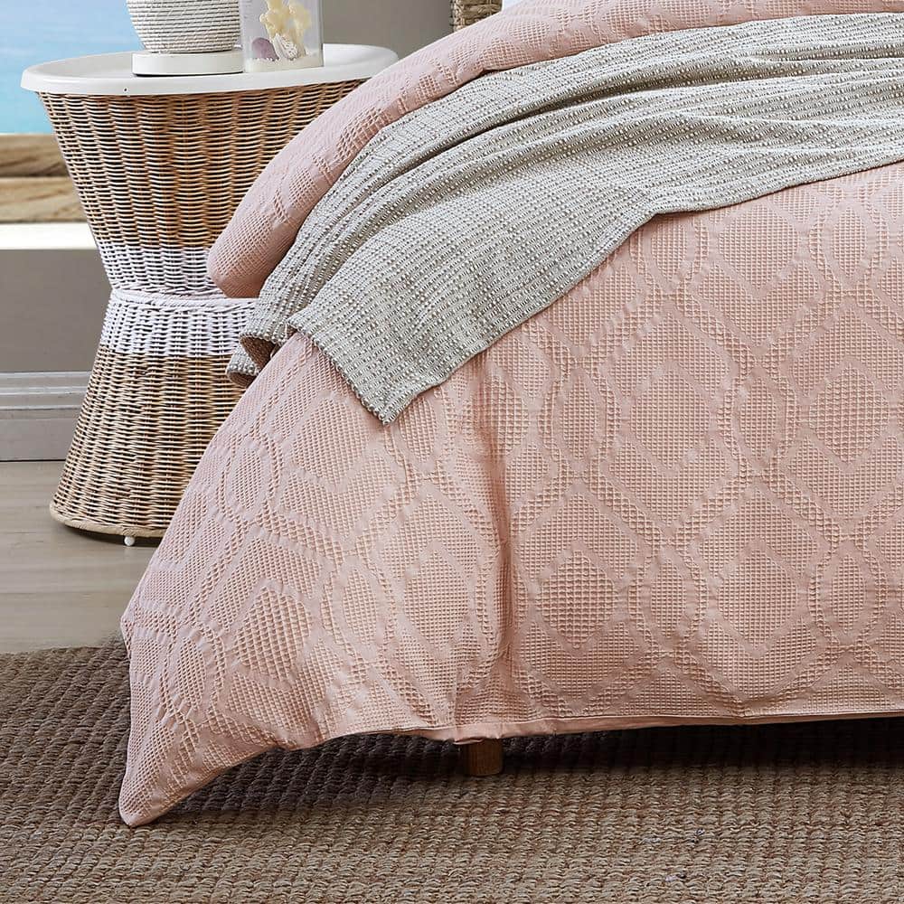 Serene Oasis Textured Waffle King Comforter Set in Vibrant Orange
