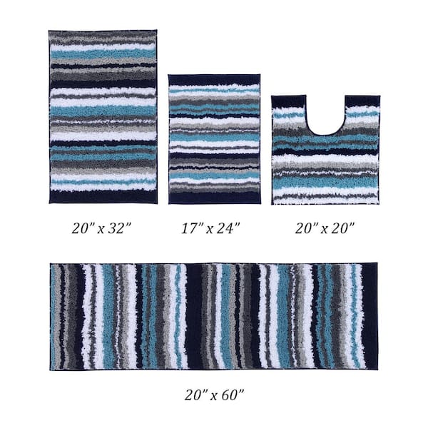 Better Trends Griffie Collection 4-Piece Blue and Grey 100% Polyester 17 in. x 24 in. Bath Rug Set