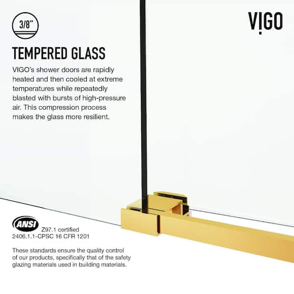 Elan Cass Aerodynamic 56 to 60 in. W x 76 in. H Sliding Frameless Shower Door in Matte Gold with 3/8 Clear Glass