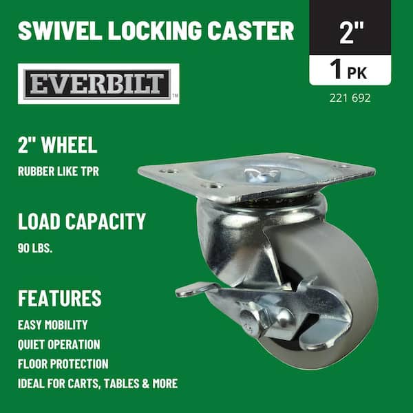 Everbilt 2 in. Gray Rubber Like TPR and Steel Swivel Plate Caster with  Locking Brake and 90 lb. Load Rating 4035245EB - The Home Depot