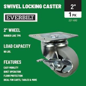 2 in. Gray Rubber Like TPR and Steel Swivel Plate Caster with Locking Brake and 90 lb. Load Rating