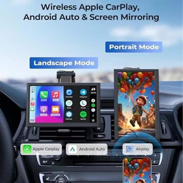 OBJLGEV Wireless Portable 7 in. Car Play Screen with Apple CarPlay