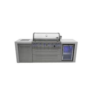 Deluxe Series 6 Burner Outdoor Kitchen Propane Natural Gas Grill Island with Refrigerator in Stainless Steel