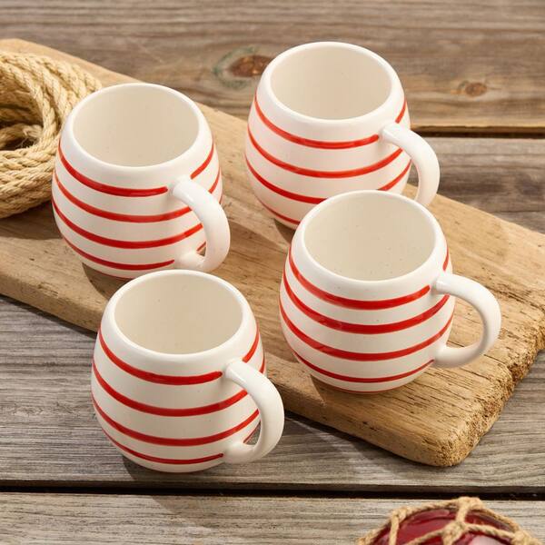 Dockside 20 oz. Red Stoneware Beverage Mug (Set of 4)