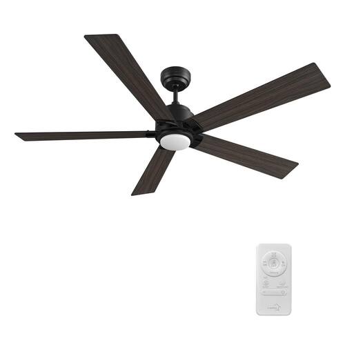 Kalmar 60 in. Integrated LED Indoor Matte Black 10-Speed DC Ceiling Fan with Light Kit Color Changing Remote Control CARRO Ceiling Fans With Lights