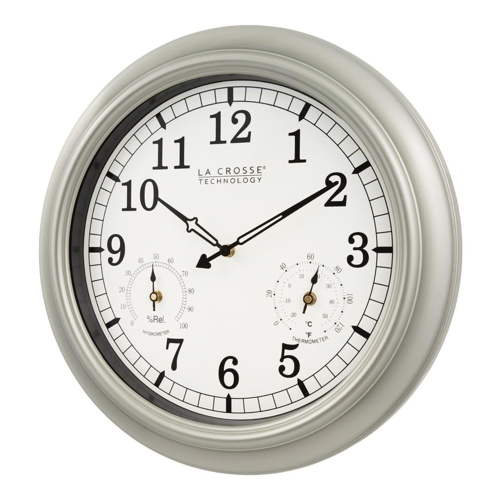 18" Pewter Round Quartz Indoor/Outdoor Wall Clock