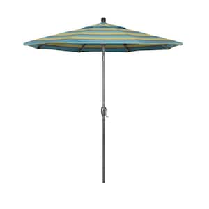 7.5 ft. Grey Aluminum Market Push Button Tilt Crank Lift Patio Umbrella in Astoria Lagoon Sunbrella