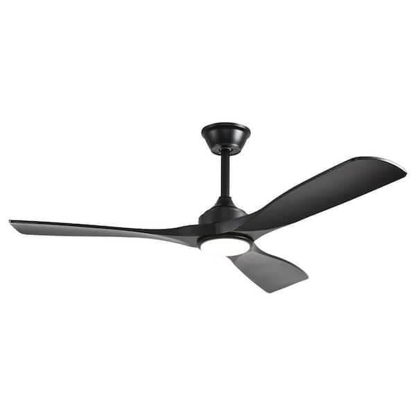 52 in. Downrod Mounted Ceiling Fan with Light Black 3 Blade Modern Outdoor Fans Light for Patios Dimmable Remote