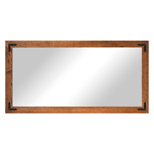 (33 in. W x 80 in. H) Honey Hardwood Rectangle Mirror with Decorative Corner Bracket