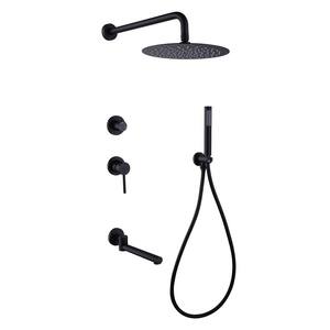 Single Handle 1-Spray Tub and Shower Faucet 1.8 GPM Round Wall Mount Shower System in Matte Black Brass Valve Included