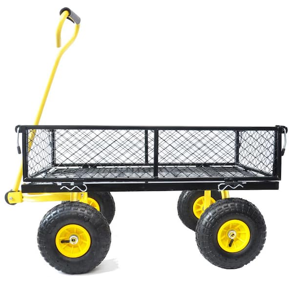Boosicavelly 4.86 cu. ft. Yellow Black Metal Wagon Cart Garden Cart Trucks Make It Easier to Transport Firewood