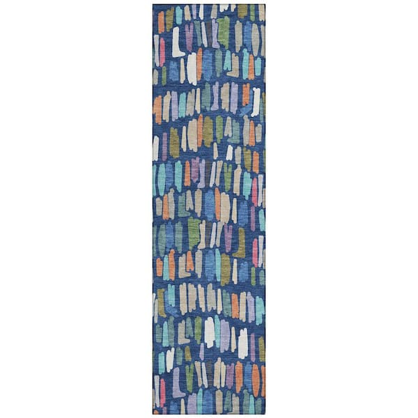 Chantille Machine Washable Indoor/Outdoor Abstract ACN2377 Navy 2 ft. x 7 ft. Runner Rug