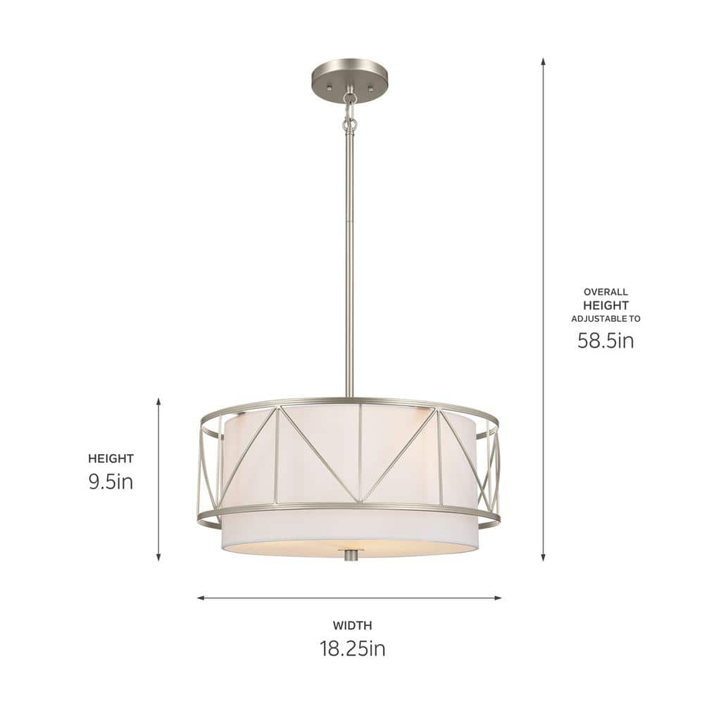 Satin Nickel 18" Drum Pendant Light with Glass Shade