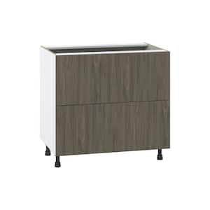 Medora Textured 36 in. W x 34.5 in. H x 24 in. D in Slab Walnut Assembled Base Kitchen Cabinet with 2 Drawers