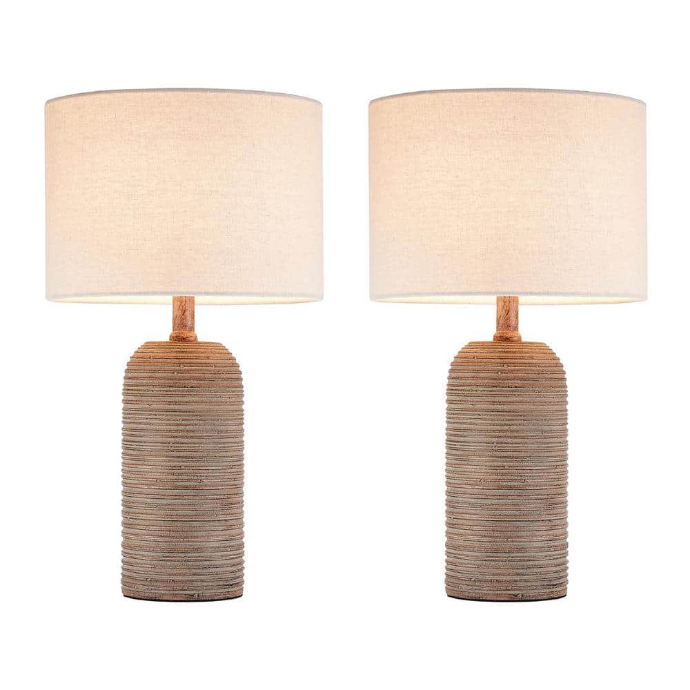 18.5" Light Brown Resin Table Lamp Set with Linen Shades