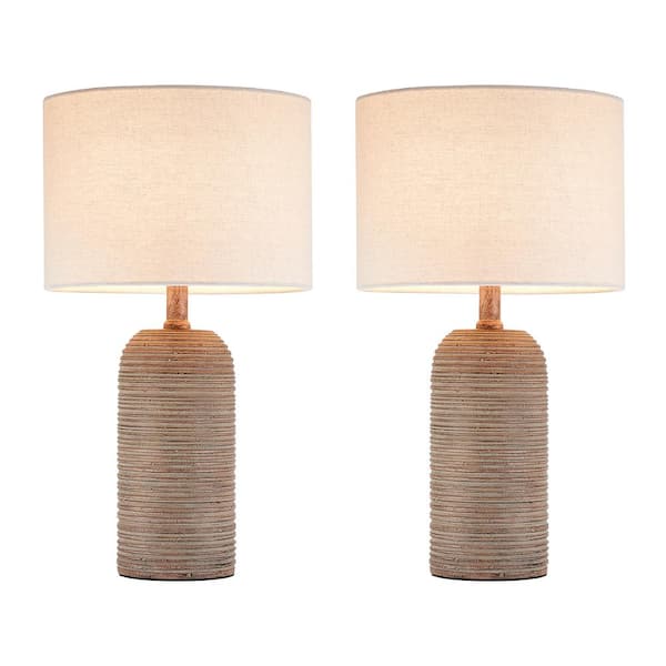 KAWOTI 18.5 in. Light Brown Table Lamp Set and LED Bulbs Included (set of 2)
