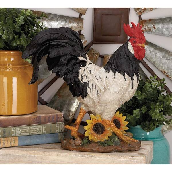 Litton Lane 14 in. Rooster Decortive Sculpture in Red, Black and White