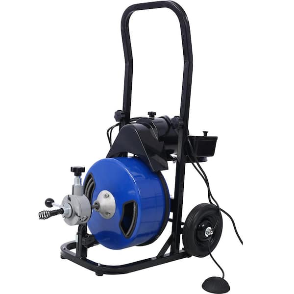 Electric Drain Auger 50 ft. x 3/8 in. Drain Cleaning Machine Sewer Snake  Auto Feed with 4 Cutter for 1 in. to 4 in. Pipe