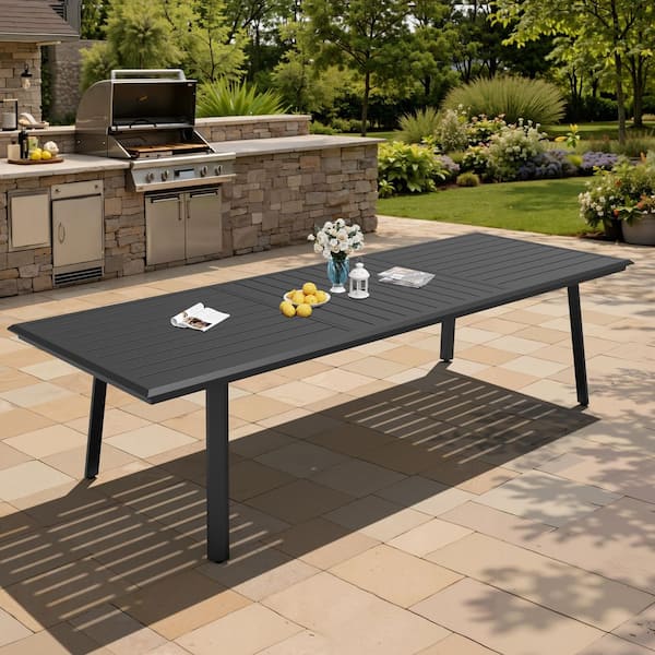 116.5 in. Patio Aluminum Black Outdoor Dining Table with Umbrella Hole