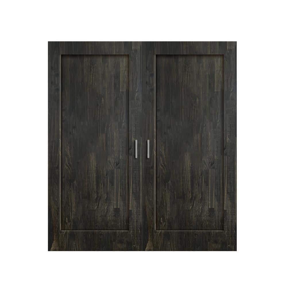 56 in. x 80 in. 1-Panel Hollow Core Charcoal Black Finger Joint Wood Interior Double Door Slabs w/ Door Catch and Handle price history on PriceWatchPro