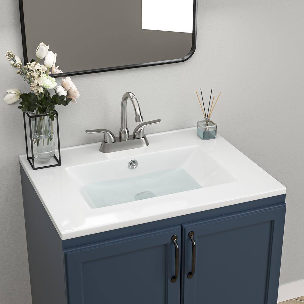 White Ceramic Rectangular Single Sink Vanity Top with 3 Faucet Holes