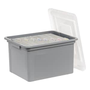 35 qt. Snap Tight Plastic File Organizer Box in Gray with Clear