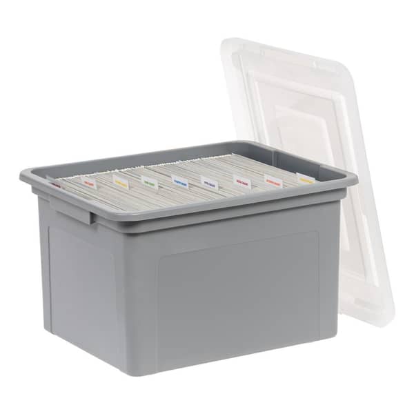 14.19 in. W x 10.88 in. H Snap Tight Plastic File Organizer Box, Gray with Clear Letter Size