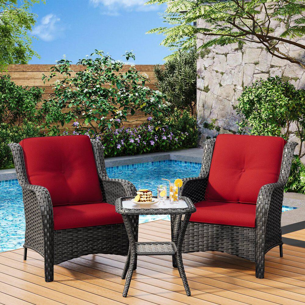 3-Piece Wicker Patio Outdoor Lounge Chair Set with Red Cushions and Side Table price history on PriceWatchPro