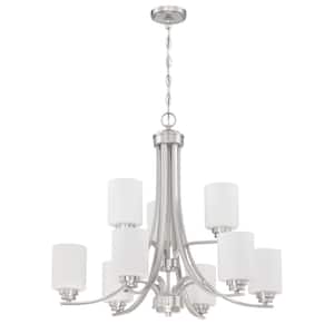 Bolden 9-Light Brushed Nickel Finish with Frost White Glass Chandelier for Kitchen/Dining/Foyer, No Bulbs Included