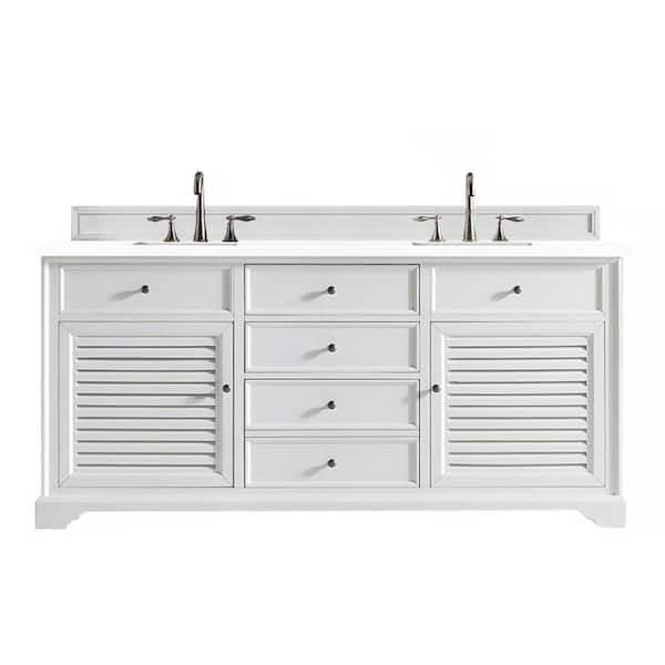 James Martin Vanities Savannah 72.0 in. W x 23.5 in. D x 34.3 in. H Bathroom Vanity in Bright White with White Zeus Quartz Top