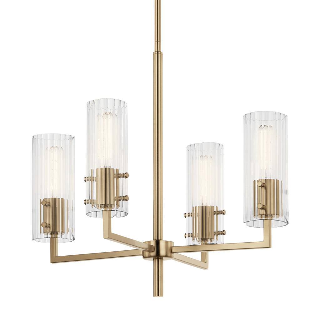 Champagne Bronze Mini Chandelier with Clear Fluted Glass Shades