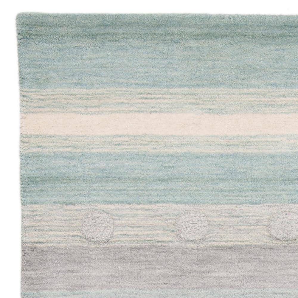 Aqua and Ivory Hand-Tufted Wool Round Kids Area Rug 8' x 10'