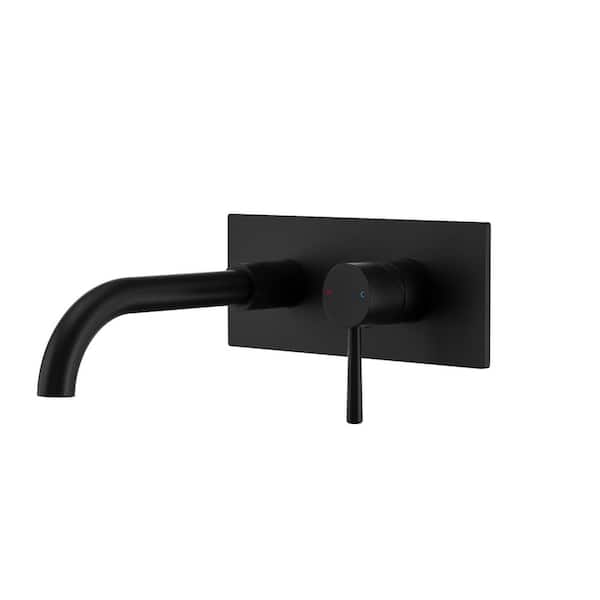 Aosspy Single Handle Wall Mounted Faucet With Deck Plate In Matte Black Brass Bathroom Faucets 