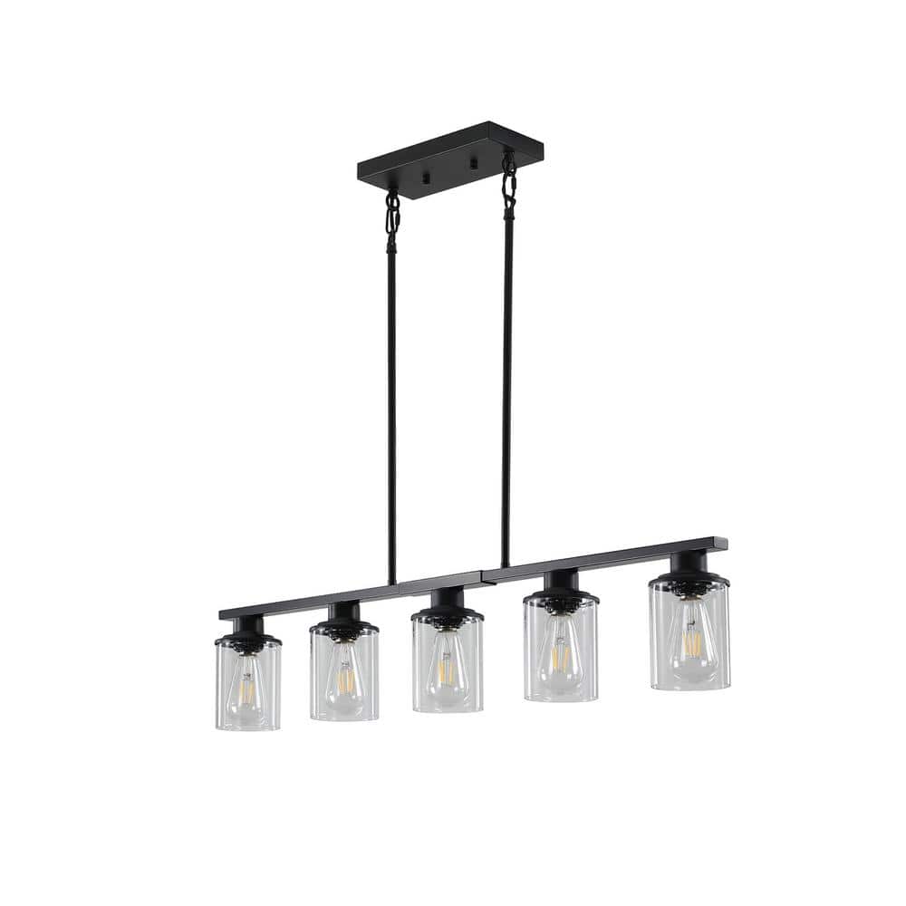 Modern 5-Light Pendant Light with Clear Glass Shades in Black for Dining Room and Kitchen Island (No Bulbs Included) price history on PriceWatchPro