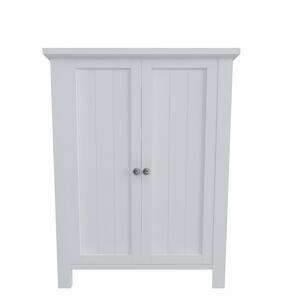 White Bathroom Floor Storage Cabinet with Double Door and Adjustable Shelf