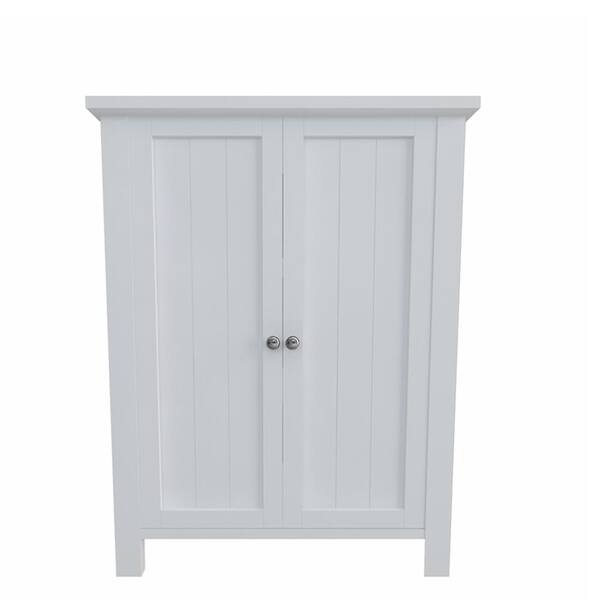 ATHMILE White Bathroom Floor Storage Cabinet with Double Door and Adjustable Shelf
