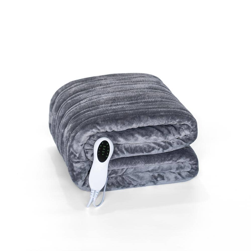 Grayish High-Quality Flannel Electric Blanket, Intelligent Overheating Prot