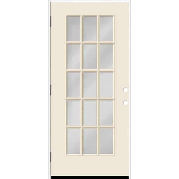 Reliant 32 in. x 80 in. FullLite 15L SDL Clear Glass RHOS Linen Finish Fiberglass Prehung Front Door w/4-9/16 Jamb