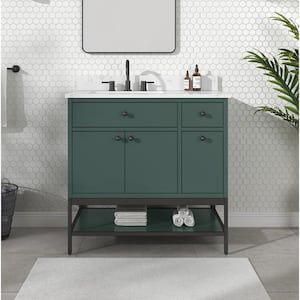 Paisley 36 in. Single Sink Everglade Green Bath Vanity with Cala White Engineered Stone Top