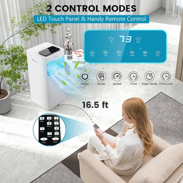 COSTWAY Portable Air Conditioner, 8000 BTU AC Unit with Built-in  Dehumidifier, Fan Mode, Sleep Mode, 24H Timer, Remote Control, Window  Installation