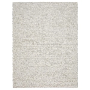 Pure Fuzzy Flokati Collection Non-Slip Rubberback Solid Soft Cream 5 ft. x 7 ft. Indoor Area Rug