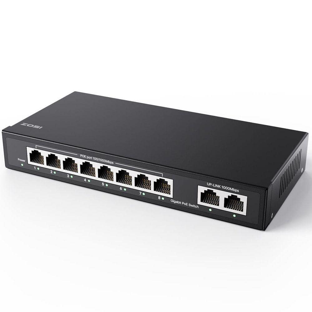 ZOSI 8-Port Gigabit PoE Switch with 2-Uplink Ports and 8-PoE Ports