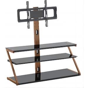 Walnut/Black Storage TV Stand Black Tempered Glass Height Adjustable TV Console Fits TV's up to 65 in.