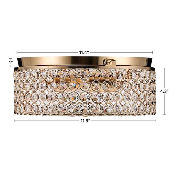 Merra 12 in. 2-Light Gold Crystal Flush Mount HCF-2217-GD-BNHD-1