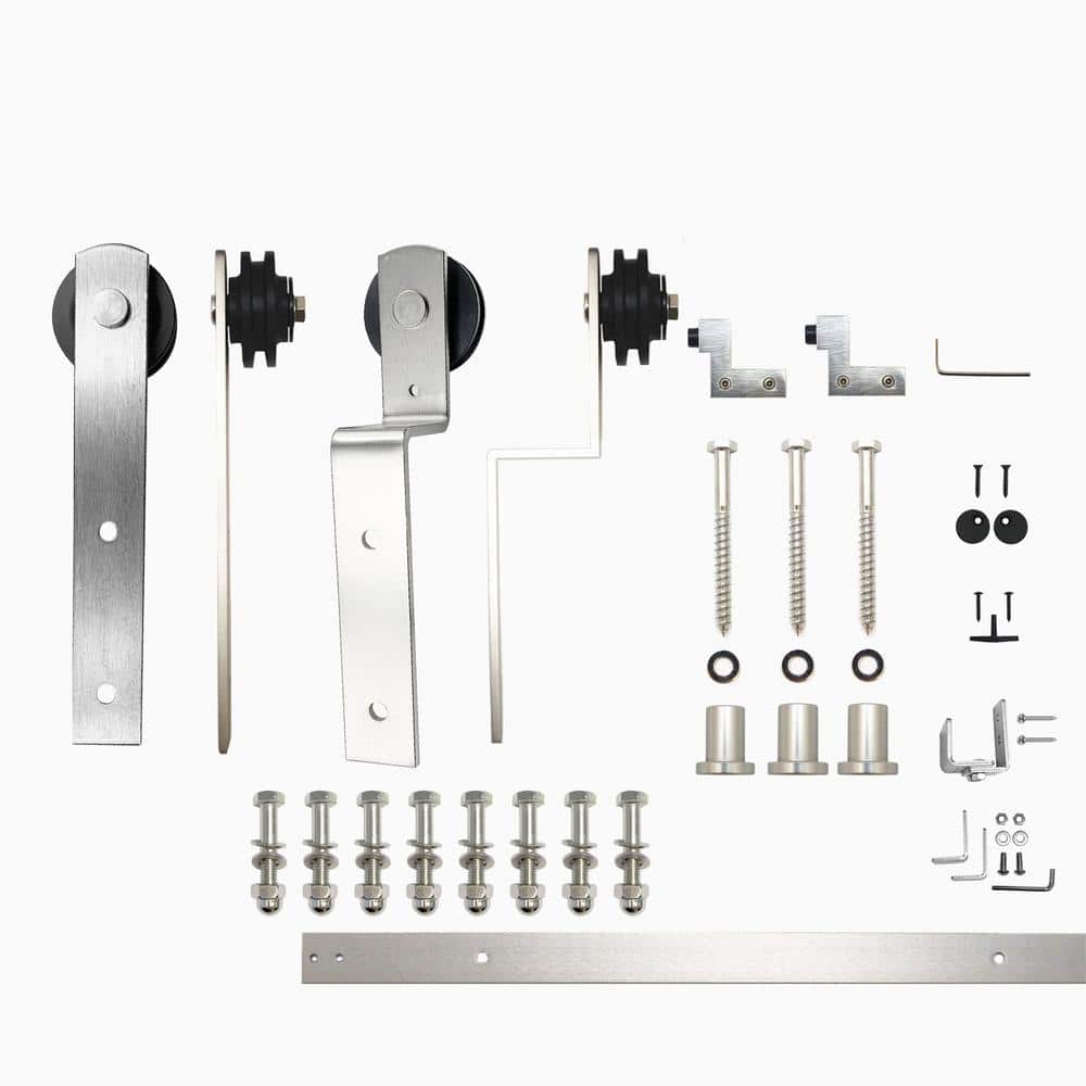 4.5 ft./54 in. Brushed Nickel Single Track Bypass Sliding Barn Door Hardware Kit Straight Design Roller for Double Doors price history on PriceWatchPro
