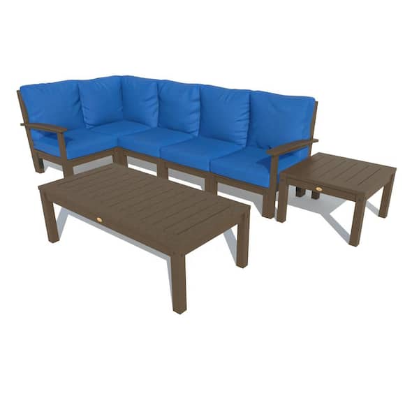 Highwood Bespoke Deep Seating 7-Piece Plastic Outdoor Sectional Set, Conversation Table, Side Table with Cushions