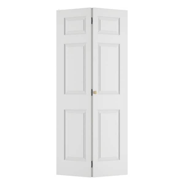 36 in. x 78.4 in. 3-Panel Hollow Core White Primed Molded Composite MDF Closet Bi-Fold Door with Hardware Kit