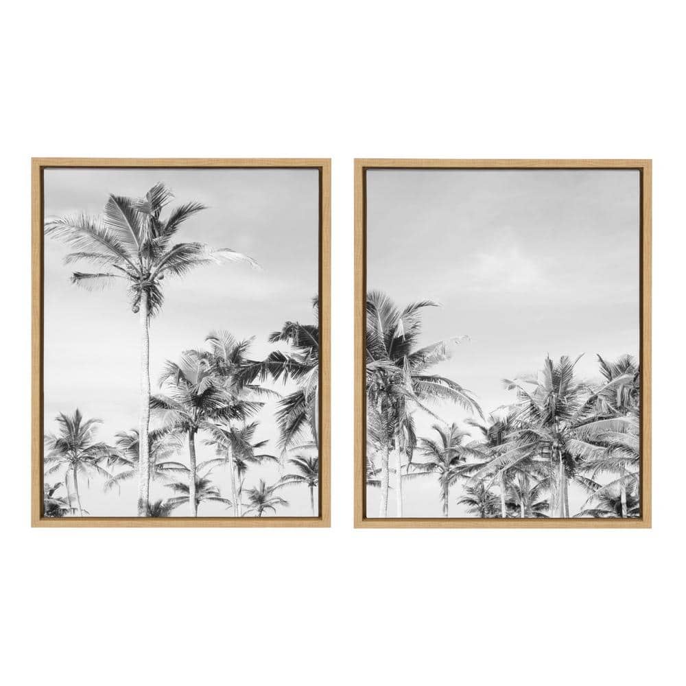 Coastal Coconut Palm Tree Black and White Canvas Art Set